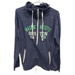 MV Sport Massachusetts Boston Pullover Hoodie Size Medium Navy Blue Cozy Relaxed